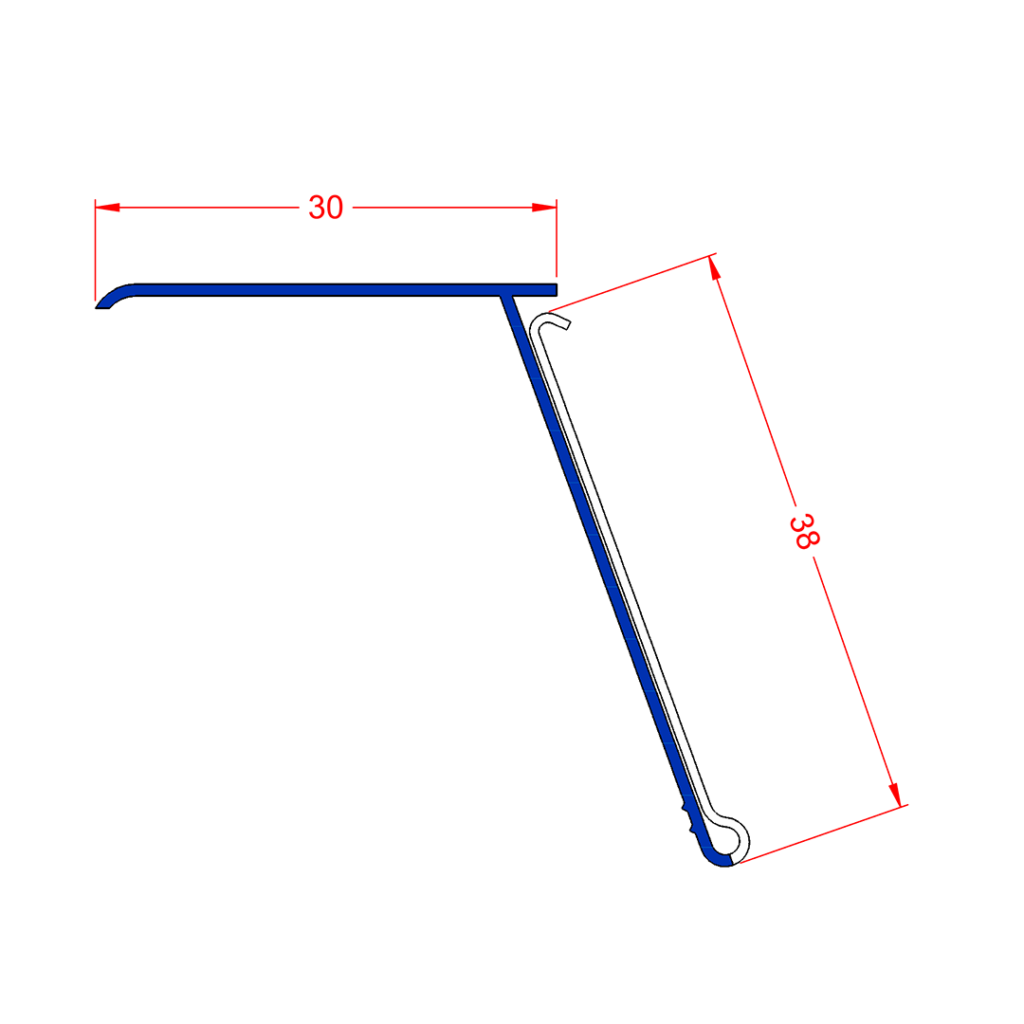 UNIVERSAL LABEL HOLDER MODEL L 38MM - TEC 499​ - TECNOPERFIL DIMENSIONS