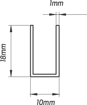 Desenho técnico com medidas do Perfil U TEC 476 da Tecnoperfil