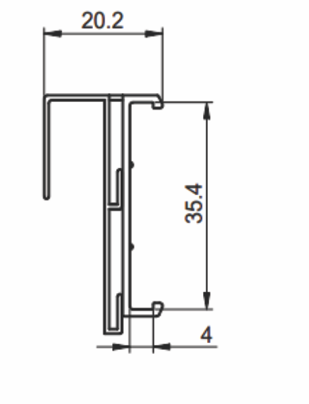 Desenho técnico do perfil porta etiquetas trilho tec 458 da Tecnoperfil